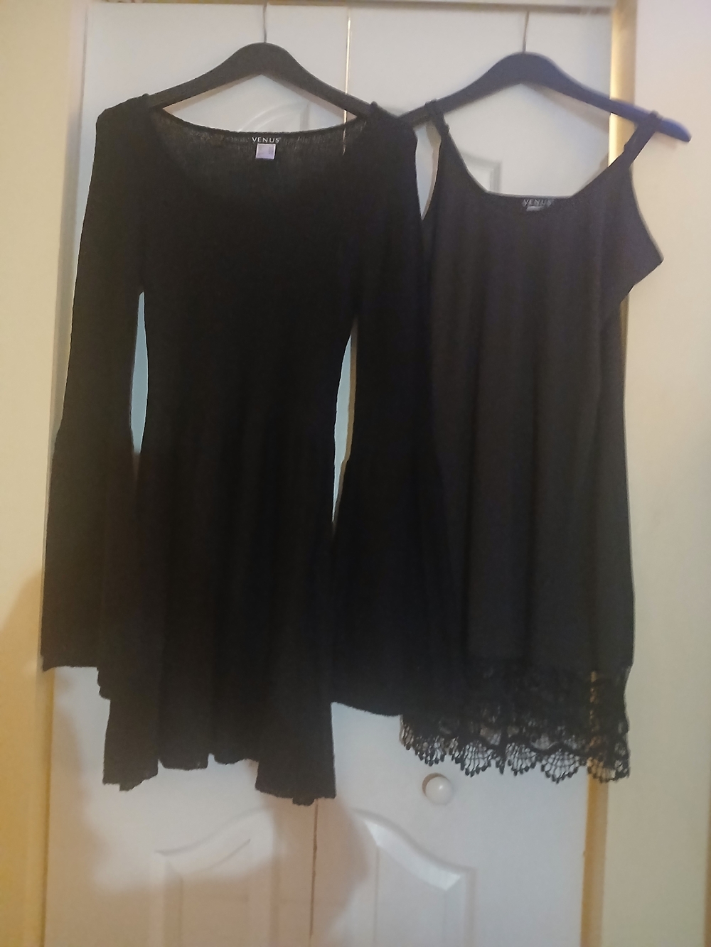 VENUS Black Bell Sleeve Knit Dress With Lace Slip-Women's